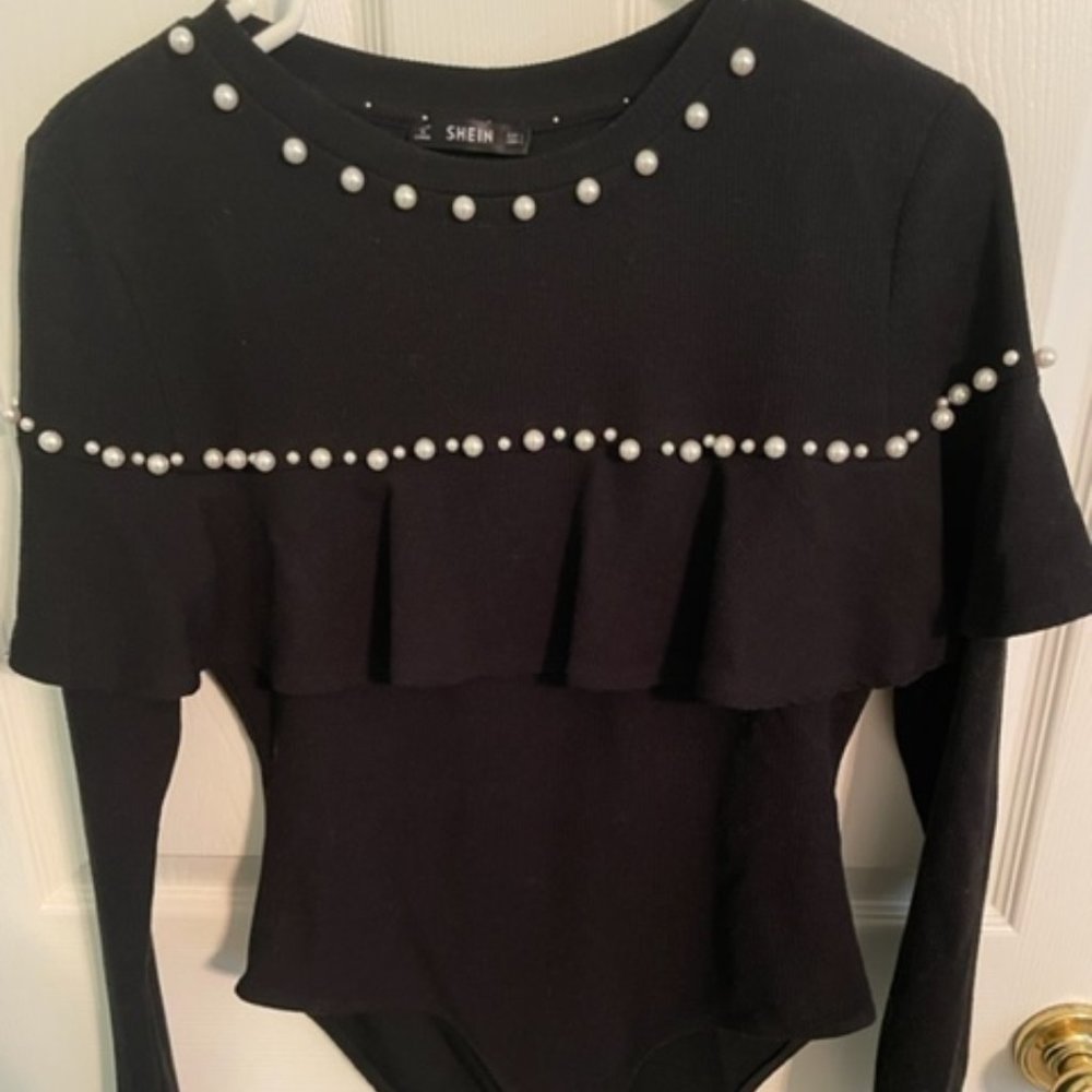 Black Pearl Neckline Bodysuit